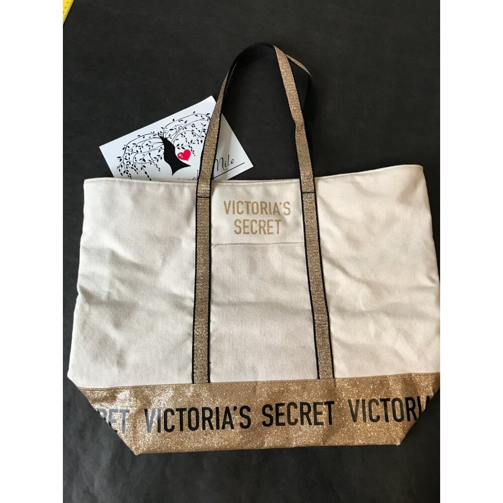 NNT Victoria's Secret Gold Sparkle Weekender Canvas Tote Travel Gym Bag Great